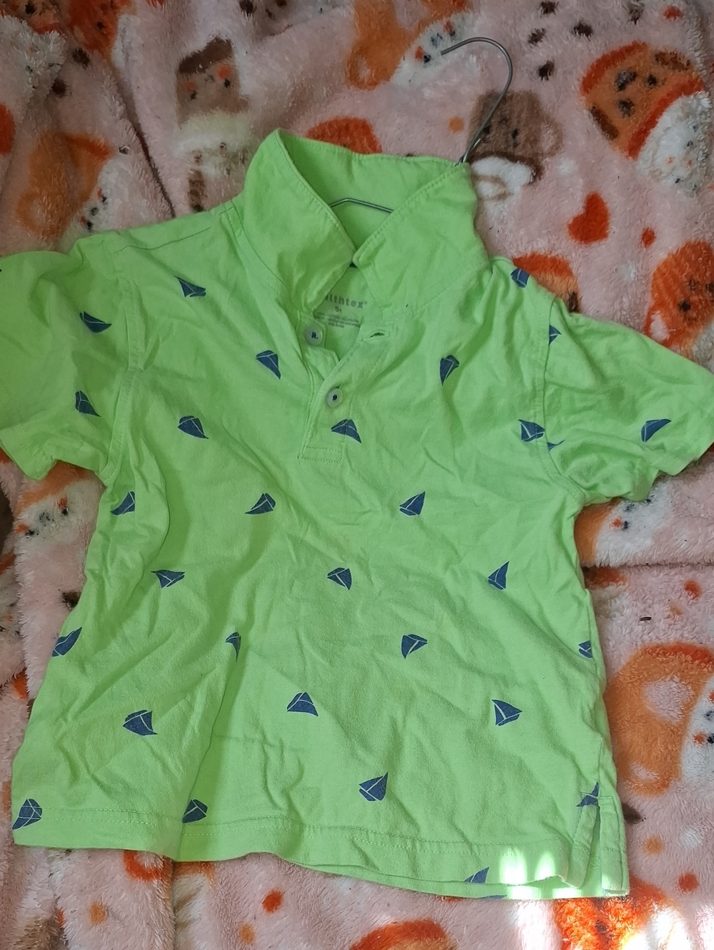 healthtex Lime Green Polo with Navy Sailboat Motif